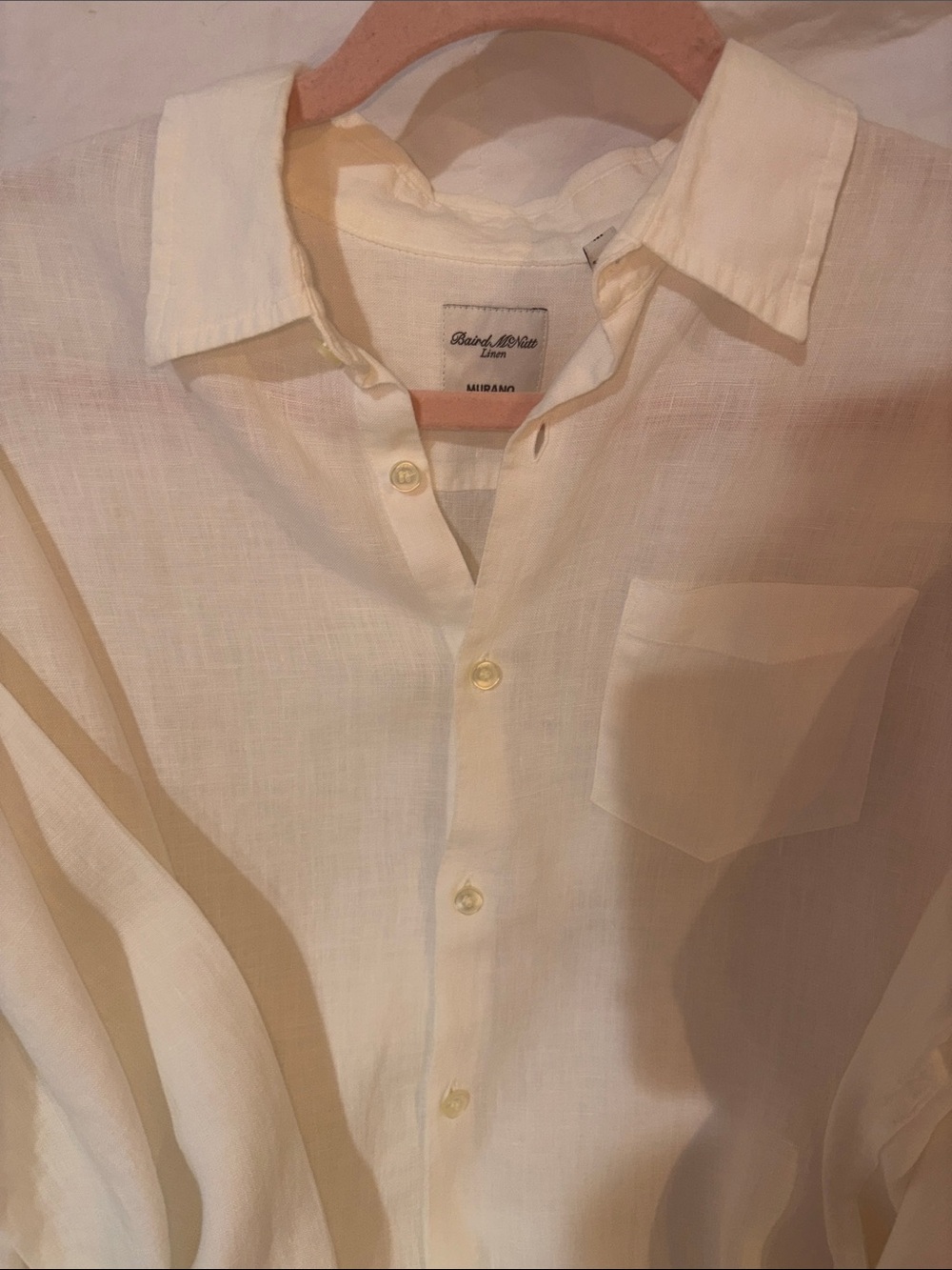 Men's Lightweight Linen Button-Down Shirt in Cream - Picture 3 of 3